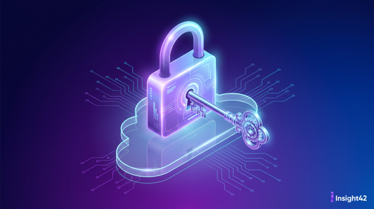 Digital padlock and encryption key above a cloud icon, representing GDPR technical and organisational measures