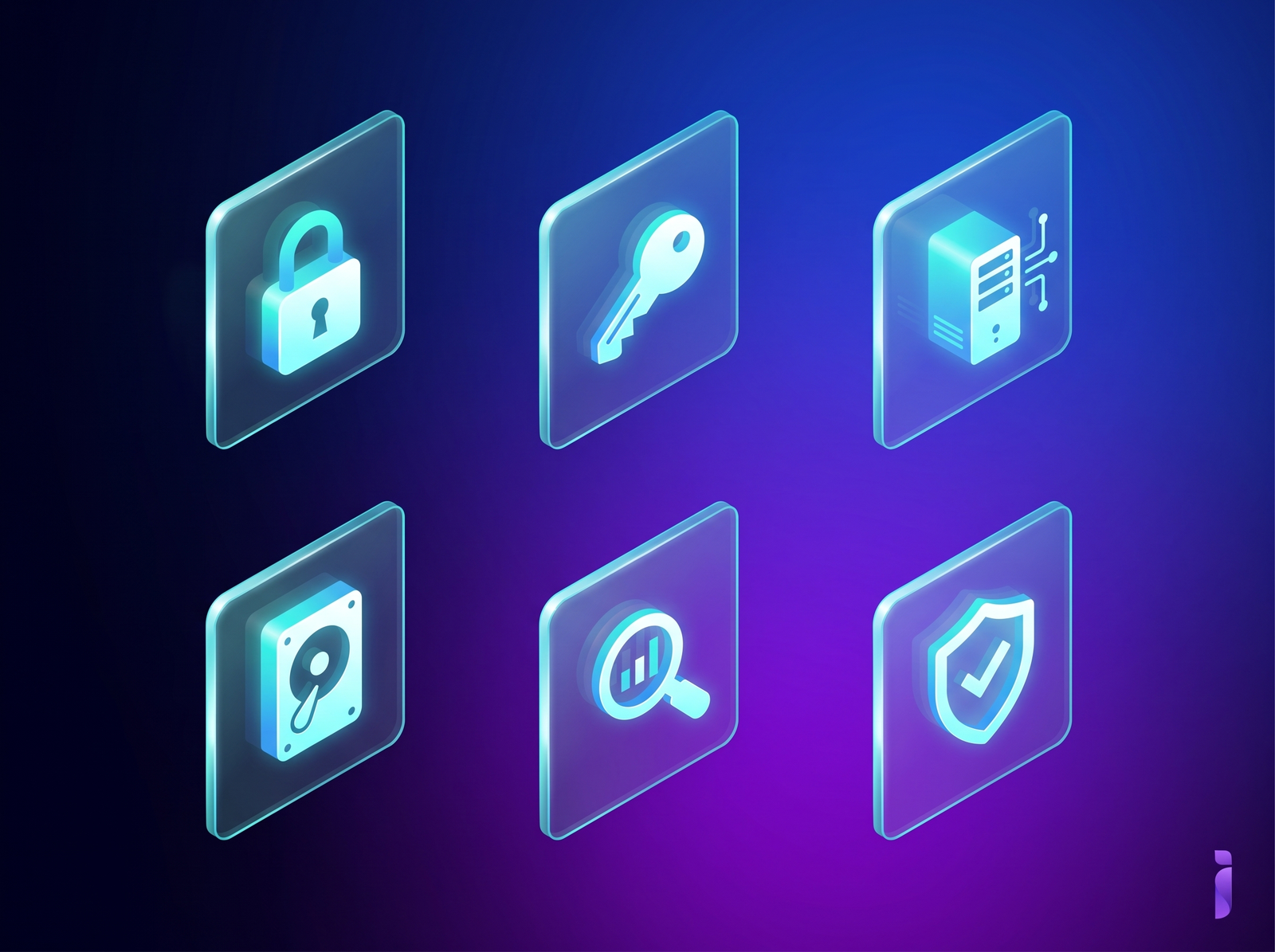A grid of six icons representing GDPR technical control categories